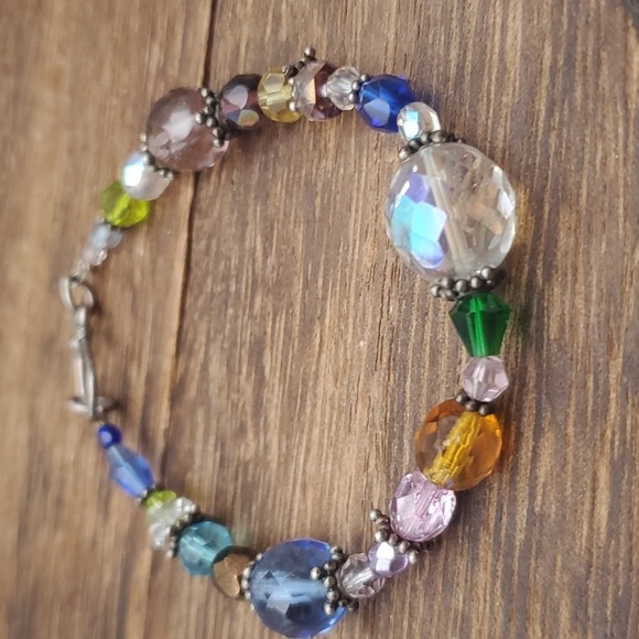 Swarovski crystal globe colorful fairy beaded bracelet sterling closure B1928 - Picture 1 of 4